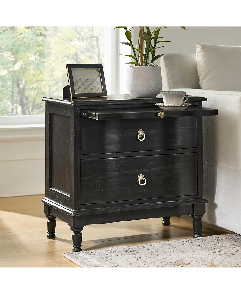 Hulala Home Elfine Traditional 2-Drawer Solid Wood End Table with Built-In Outlet and Curved Drawer Fronts