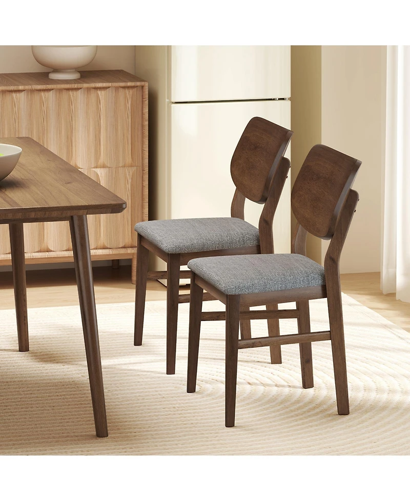 Gouun Farmhouse Upholstered Kitchen Chairs Set of 2, Linen Fabric, Rubber Wood Frame