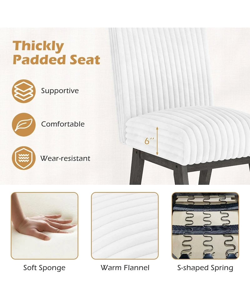 Gouun Flannel Upholstered Dining Chairs Set of 2 with Channel Tufted Back and Rubber Wood Frame