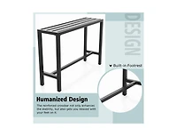 Lucky One 48/55 Inch Outdoor Bar Table with Slatted Top and Metal Frame