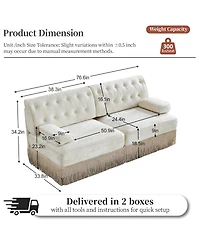 Rainsken Velvet Loveseat Sofa, Mid-Century Upholstered Couch with Button Tufted Design and Floor-grazing Tassel Fringe Skirt for Living Room