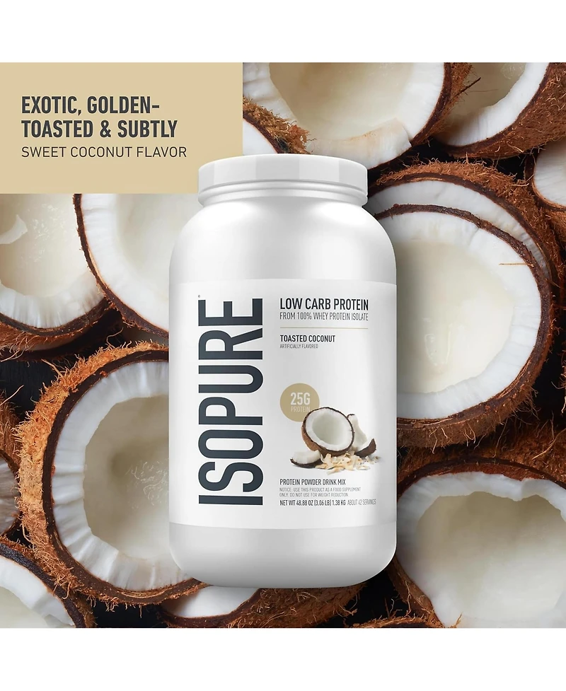 Isopure Low Carb Pure Whey Isolate Protein Powder, Lactose Free, Gluten Free, Vitamins, Toasted Coconut, 25g Protein Per Serving, 42 Servings