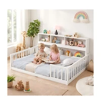 Gouun Full Size Montessori Floor Bed with Bookcase