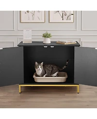 Gouun Hidden Cat Litter Box Cabinet with Metal Legs, 27.6-Inch Enclosed Cat Washroom End Table