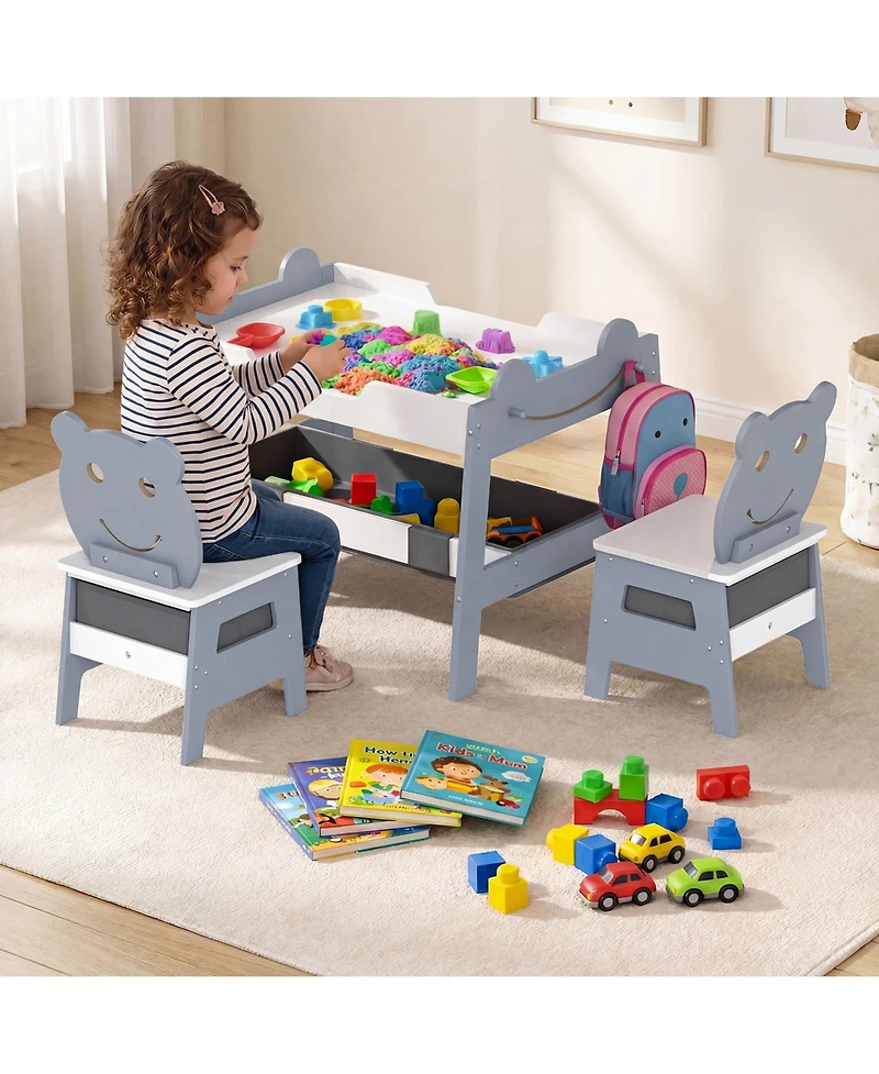 Gouun 5-in-1 Toddler Table and 2 Chairs with Reversible Chalkboard Whiteboard