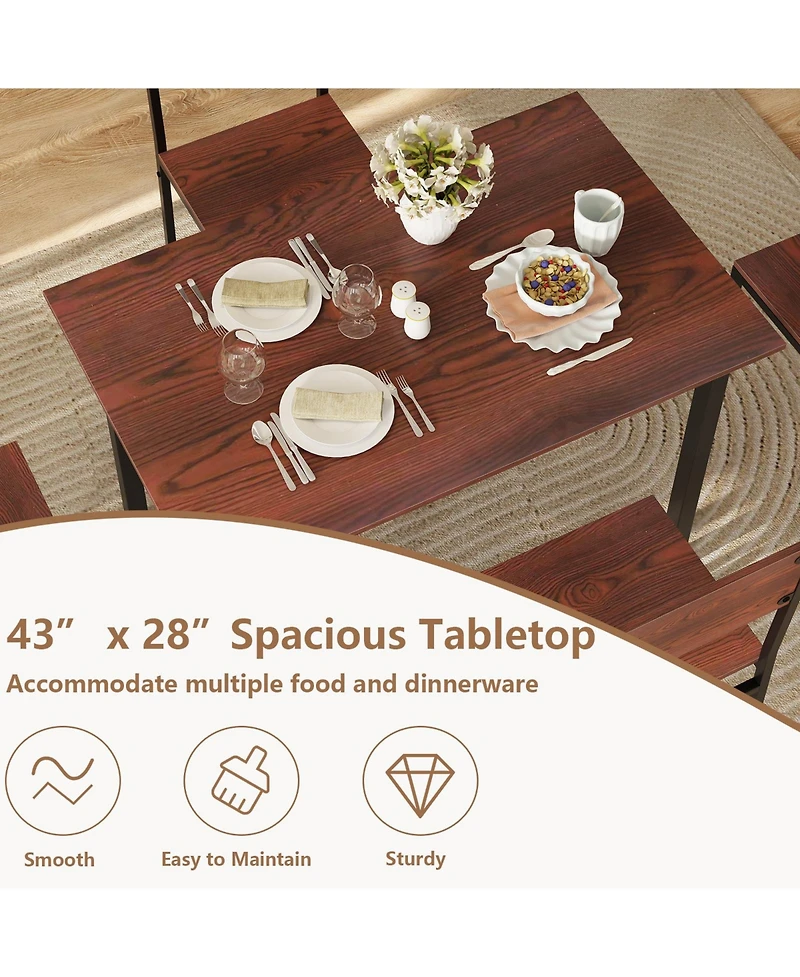 Gouun Industrial 5-Piece Dining Set with Mdf Table and 4 Chairs for Small Space