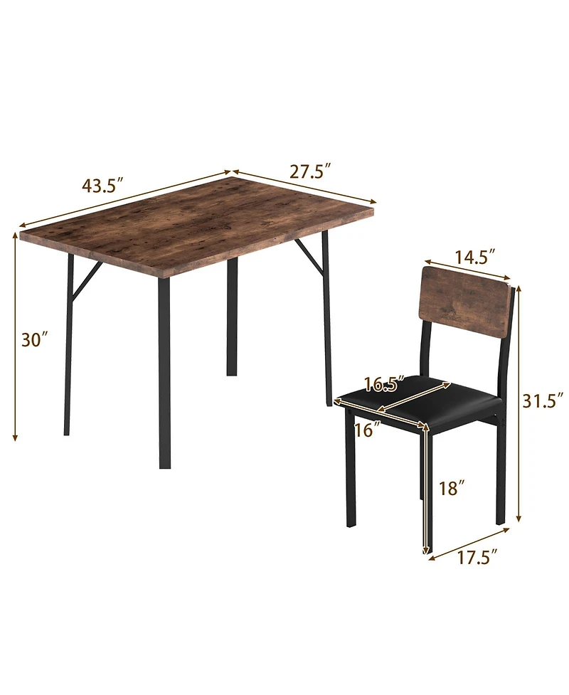 Gouun Industrial 5-Piece Dining Set with Pu Leather Upholstered Chairs