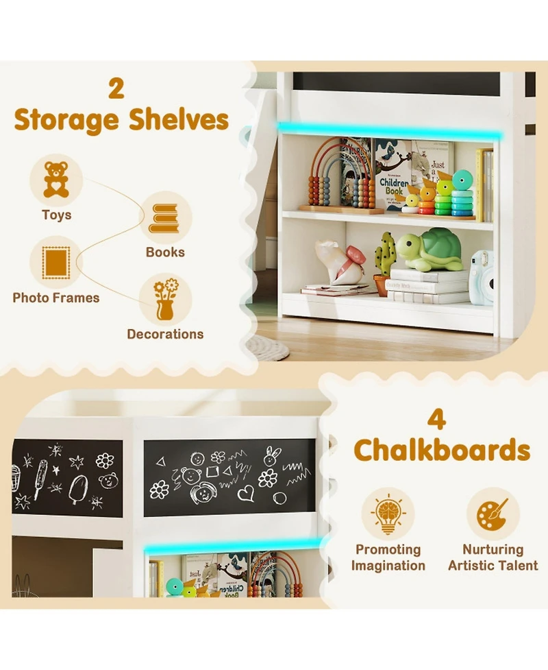 Gouun Kids Loft Bed with Led Lights and Storage Shelves