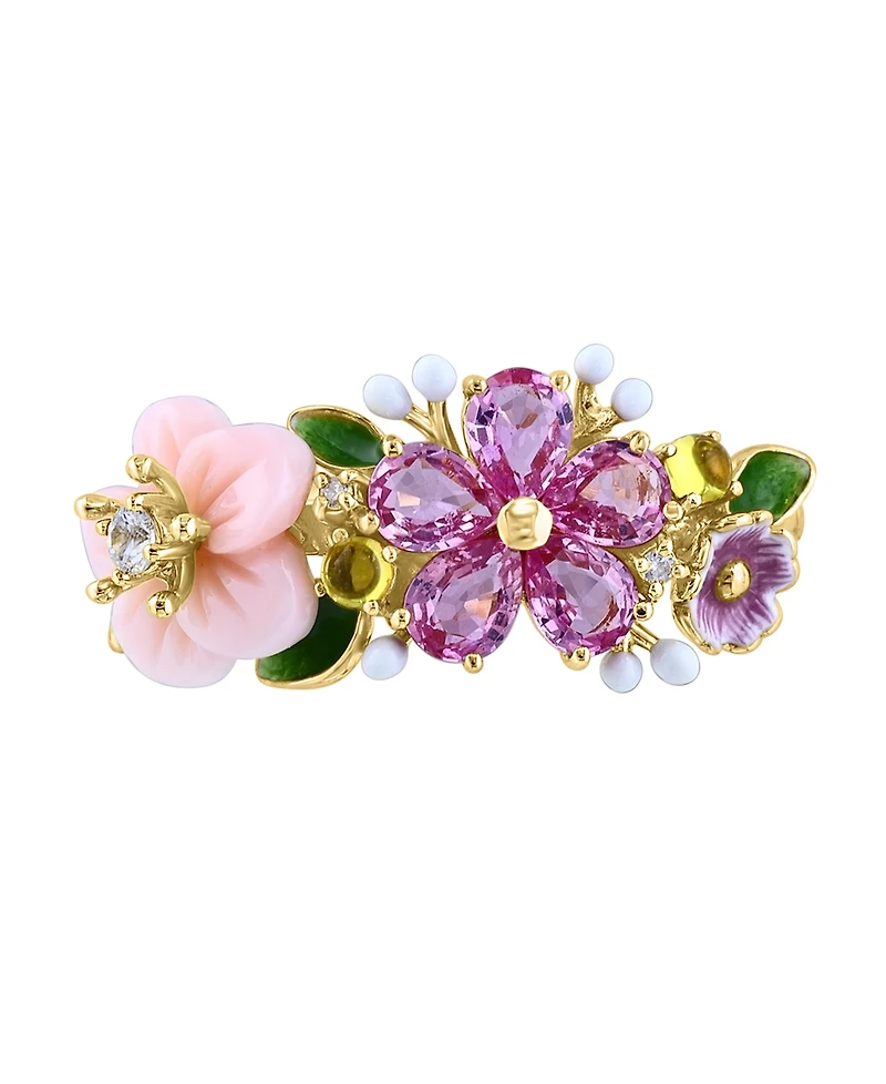 Lali Jewels Pink Mother of Pearl (7/10 ct. t.w.), Multi Gemstone (0.90 ct. t.w.) and Diamond (1/100 ct. t.w.) Ring in 14k Yellow Gold
