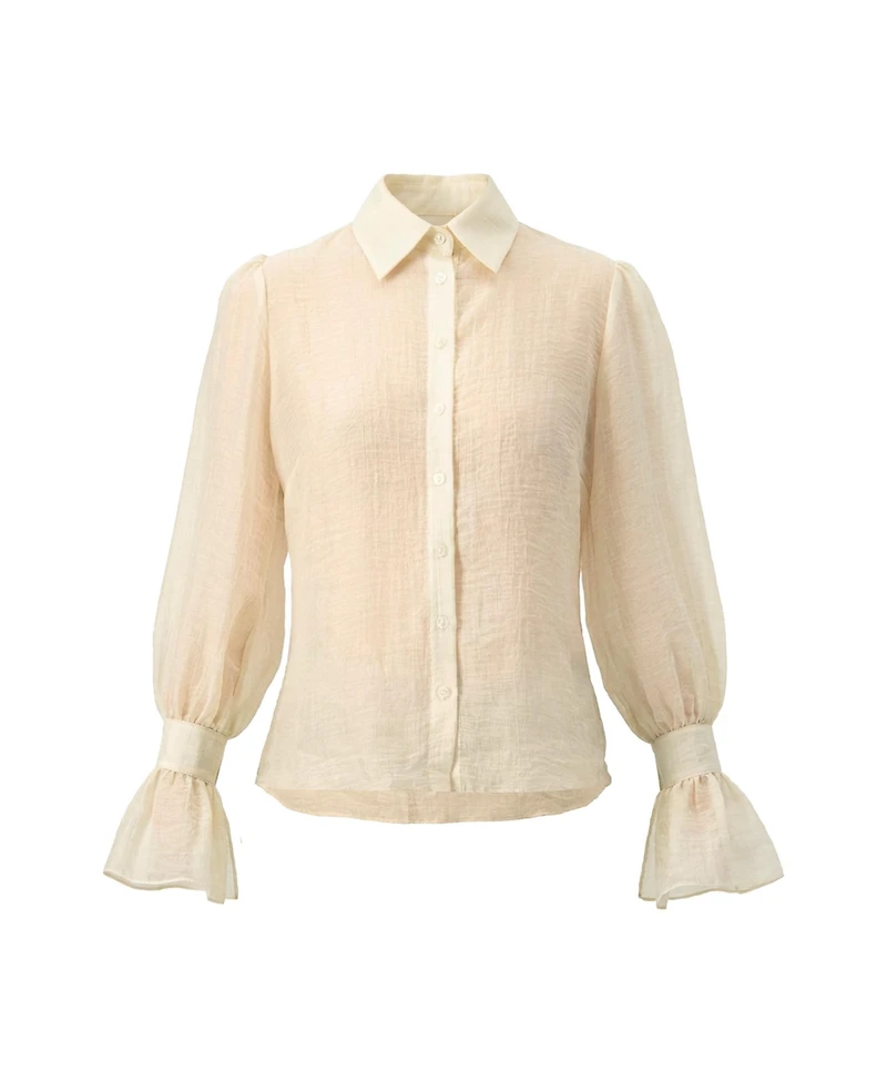 Ivonne Women's See-Through Long Sleeve Shirt With Wide Cuffs