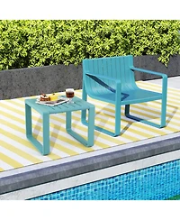 Gouun Adirondack Outdoor Side Table Set of 2 with Slatted Top and U-Shaped Base