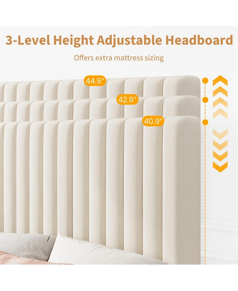 Homfan Velvet Bed Frame, Vertical Channel Tufted Headboard, Height Adjustable, Upholstered Platform Bed
