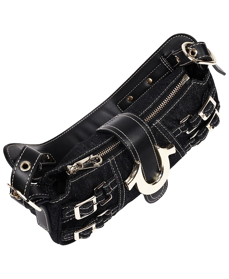 True Religion Multi Strap Denim Shoulder Bag