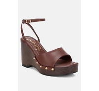 London Rag Women's Colada Ankle Strap Studded Wedges