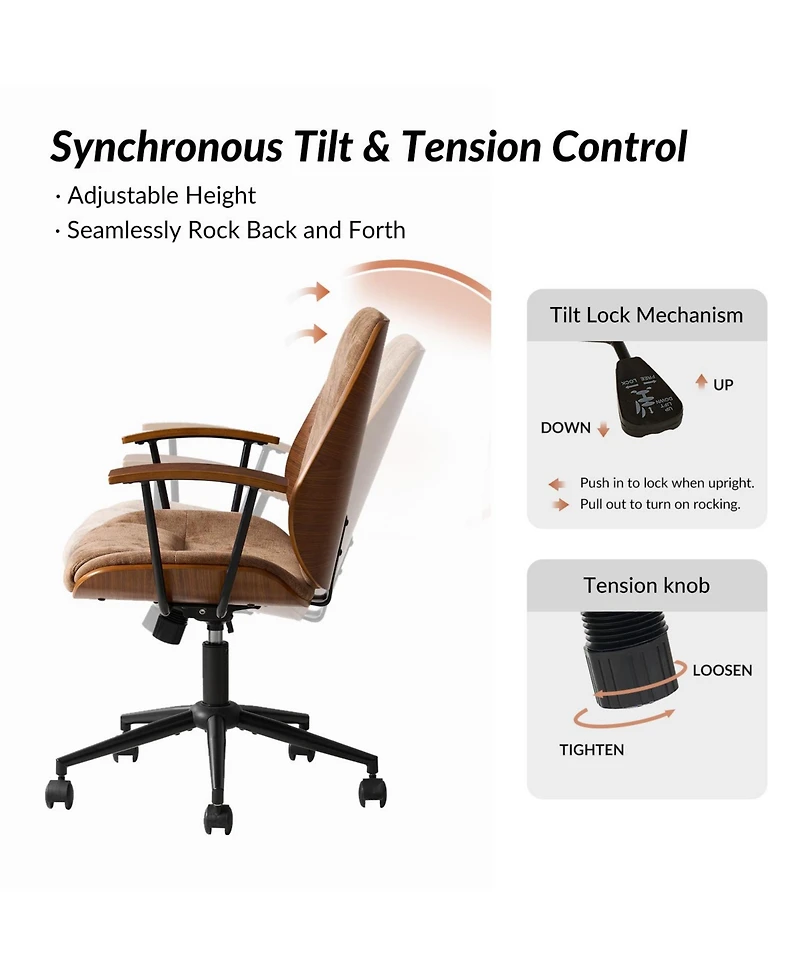 Hulala Home Oswina 37.75"H Modern Tilting Upholstered Solid Wood Office Chair with Bent