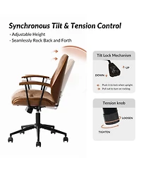 Hulala Home Oswina 37.75"H Modern Tilting Upholstered Solid Wood Office Chair with Bent