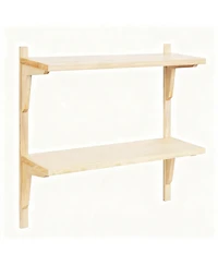Yigii Mid-century Wall Shelf 24" Walnut 2-Tier Solid Wood Storage