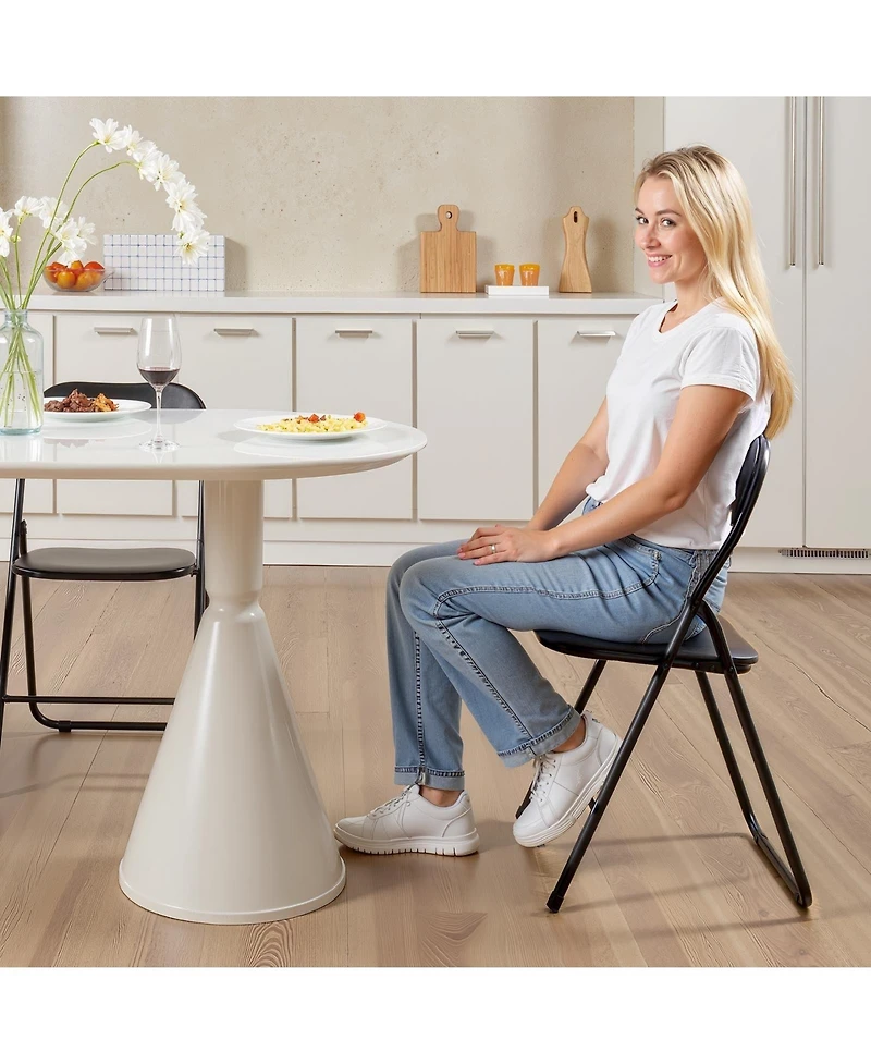 Gouun Padded Folding Chairs Pack of 4 with Faux Leather Cushion and Metal Frame, 350 lb Each