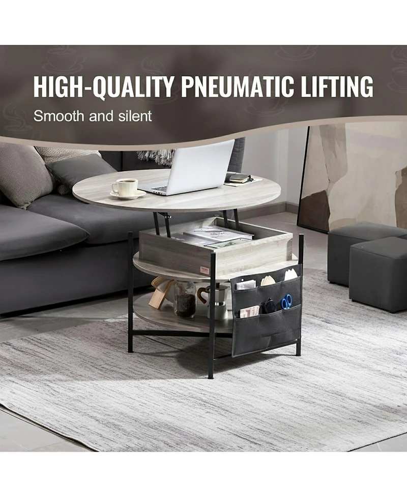 Gouun 35-Inch Round Lift Top Coffee Table with Gas Spring and Storage