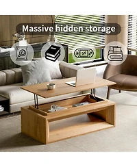 Rainsken 43.3'' Lift-top Coffee Table, Rectangle Center Table with Storage and Adjustable Height, Solid Wood Veneered for Living Room