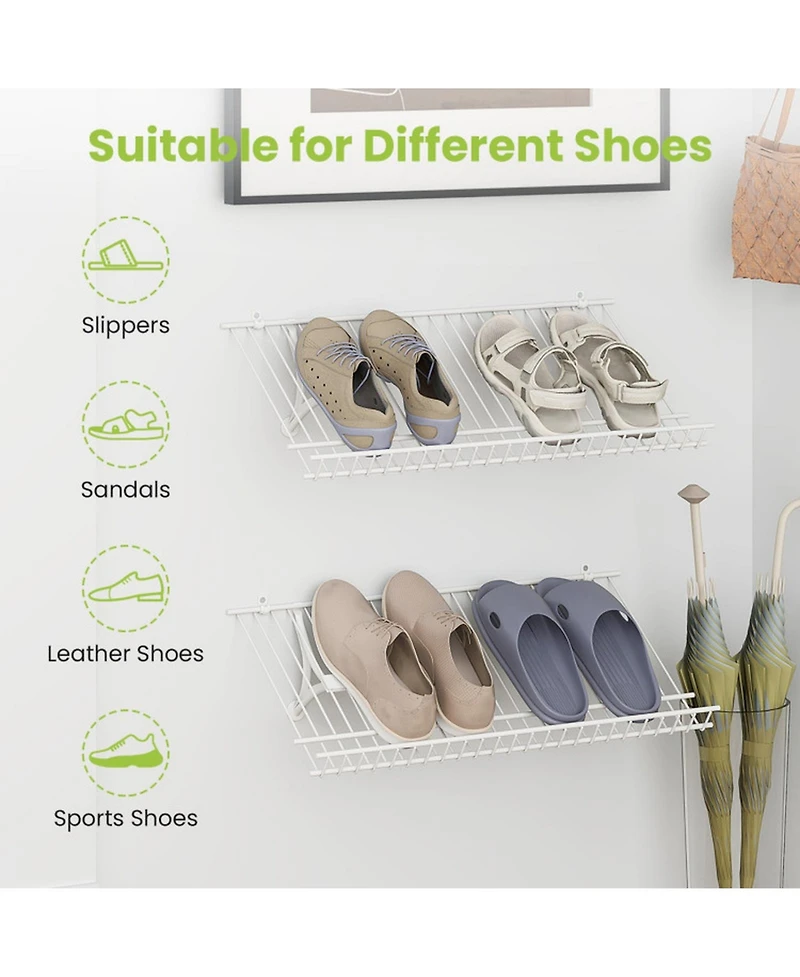 Gouun Set of 2 Wall-Mounted Metal Wire Shoe Shelves with Edge Protection