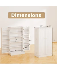 Gouun 41 in Tall Kitchen Pantry Cabinet with Adjustable Shelves and Side Door Storage