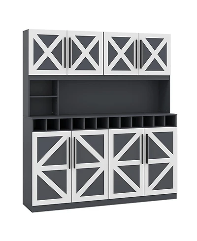 Gouun 70 in Tall Farmhouse Pantry Cabinet with 12-Bottle Wine Rack and Adjustable Shelves