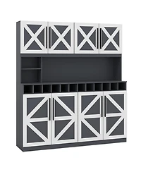 Gouun 70 in Tall Farmhouse Pantry Cabinet with 12-Bottle Wine Rack and Adjustable Shelves