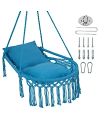 Gouun Macrame Hanging Hammock Swing Chair with 2 Removable Cushions and Metal Spreader Bar