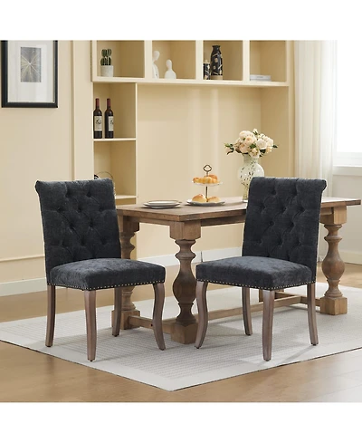 Rainsken Modern Chenille Fabric Dining Chairs Set of 2 - Curved Solid Wood Legs, Nailhead Trim and Tufted Back, 300 lbs Capacity for Room