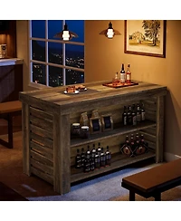 Tribesigns 55" Kitchen Island with Seating and Storage, 3-Tier Farmhouse Wood Stationary Island Table with Large Work Surface, Coffee Bar Table