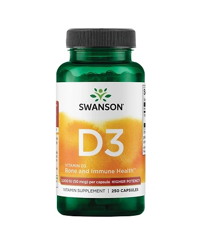 Swanson Higher Potency Vitamin D3 2000 Iu Sunshine Vitamin Bone, Immune Support 50 mcg 250 Capsules