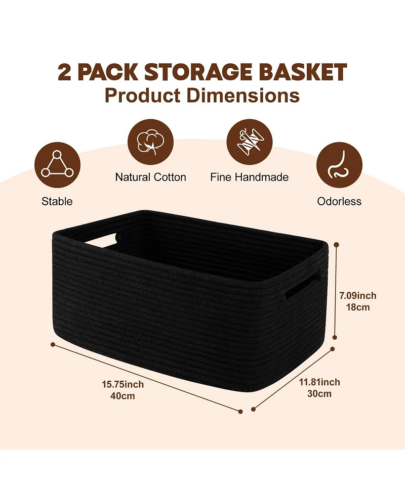 Gnuadz 2-pack Woven Rope Storage Basket Shelves Closet Cube Bins Gift