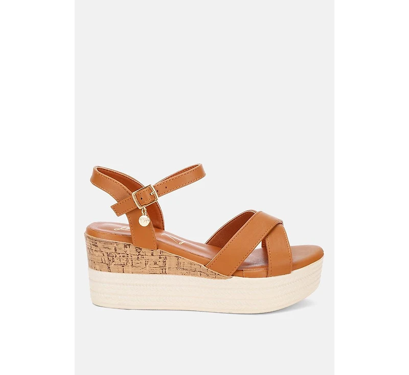 London Rag Women's Zinny Buckle Strap Contrast Heel Wedges