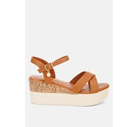 London Rag Women's Zinny Buckle Strap Contrast Heel Wedges