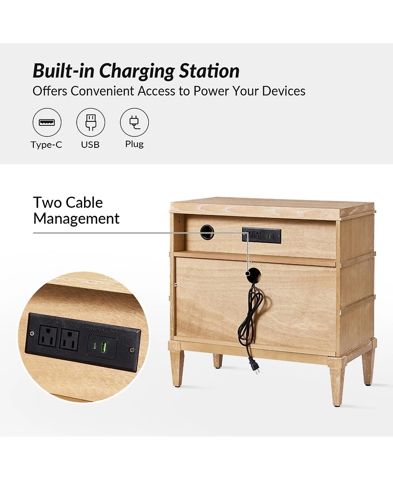 Hulala Home Taesan Transitional 28'' W 3-Drawer End Table with Charging Station