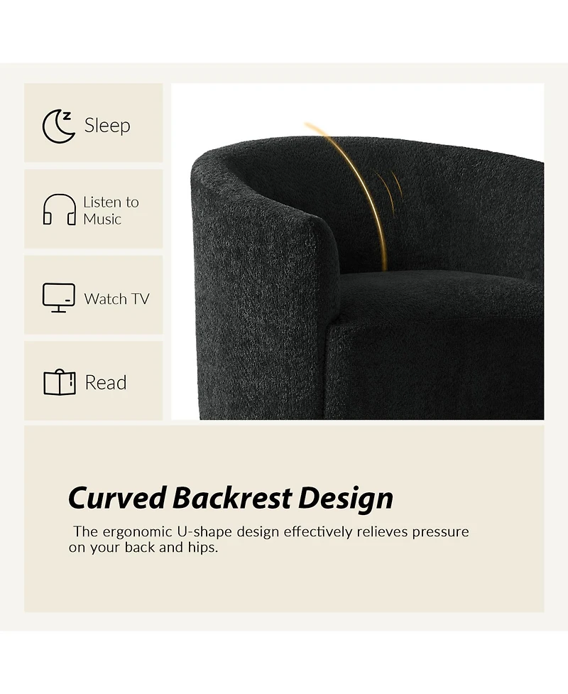 Hulala Home Berklie 31.5"W Modern Boucle Chenille Swivel Barrel Armchair with Ergonomic Backrest