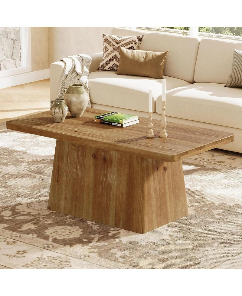 Tribesigns 47" Pedestal Coffee Table, Solid Wood Coffee Table, Rustic Brown