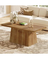 Tribesigns 47" Pedestal Coffee Table, Solid Wood Coffee Table, Rustic Brown