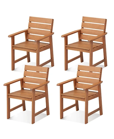 Gymax 4PCS Hardwood Chair Wood Dining Armchairs Breathable Slatted Seat Garden Patio