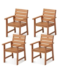 Gymax 4PCS Hardwood Chair Wood Dining Armchairs Breathable Slatted Seat Garden Patio