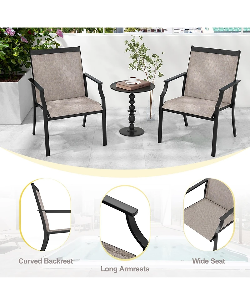 Gymax Patio Chairs Set of 4 Dining Chairs w/ Curved Backrest Long Armrest Breathable Fabric