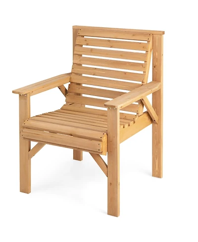 Gymax Fir Wood Chair Dining Inclined Backrest Garden Yard Indoor Natural Patio