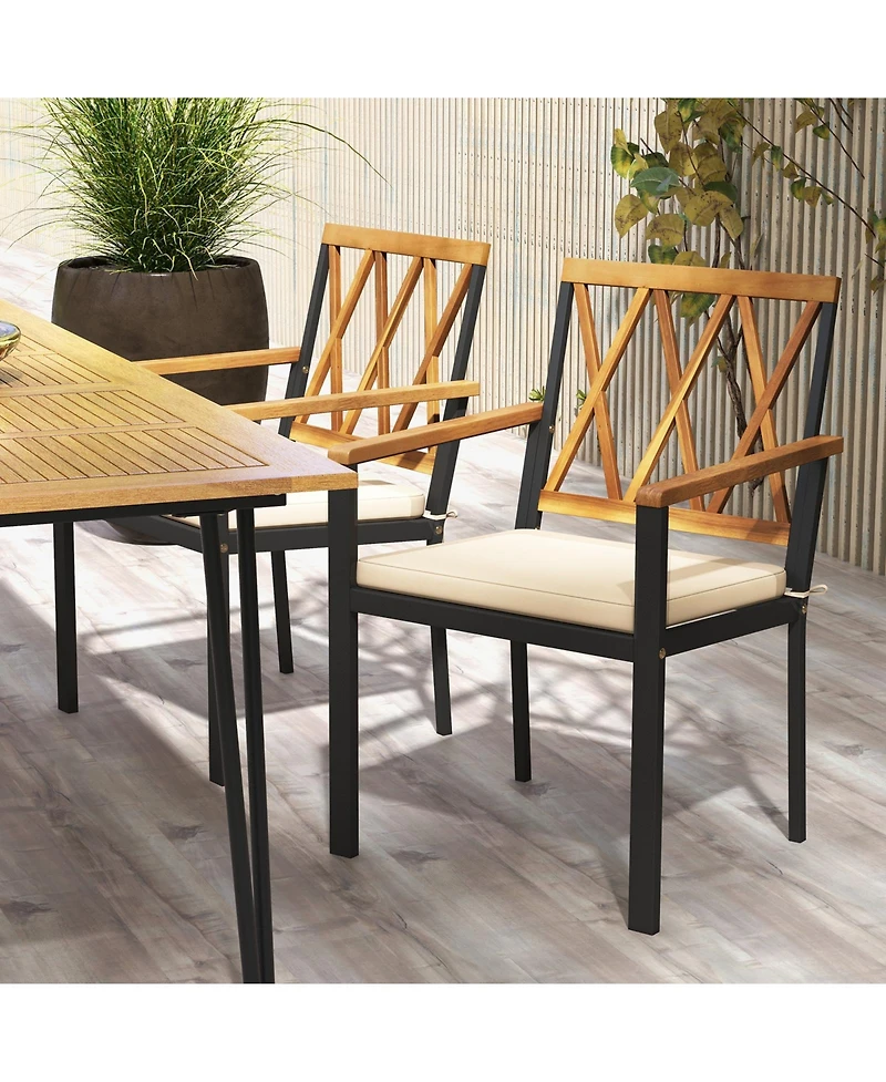 Gymax Patio Dining Chairs Set of 4 Metal Outdoor Chairs w/ Removable Padded Cushions