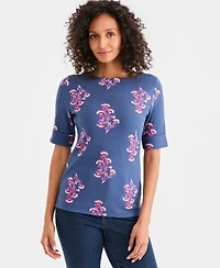 Style & Co Petite Printed Boat Neck Short-Sleeve Top, Macy's Exclusive