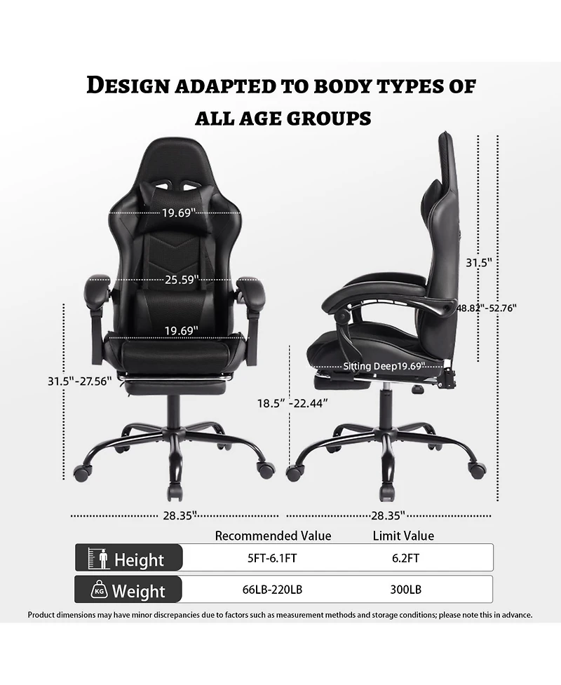 Flynama Massage Gaming Chair with Footrest,Pu Ergonomic E-Sports Chair