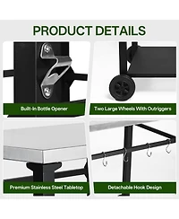 Flynama 2-Tier Outdoor Grill Cart with Stainless Steel Top and Tool Hooks