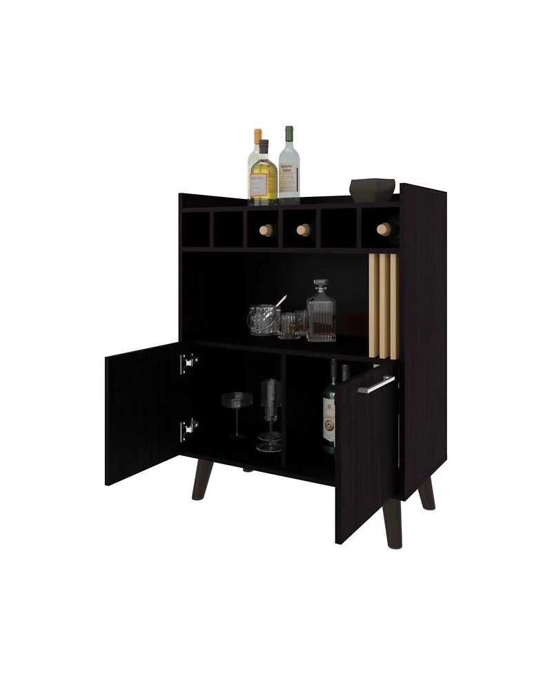 Flynama Wengue Bar Cabinet with Storage and Modern Conical Legs
