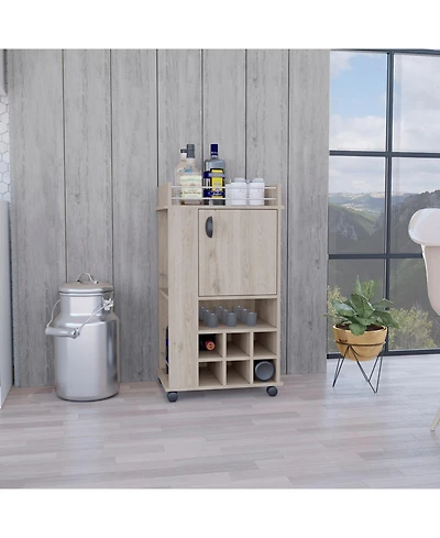 Flynama Bar Cart with Cabinet and 6 Built-in Wine Racks, Rolling Serving Cart with Casters for Home Entertaining