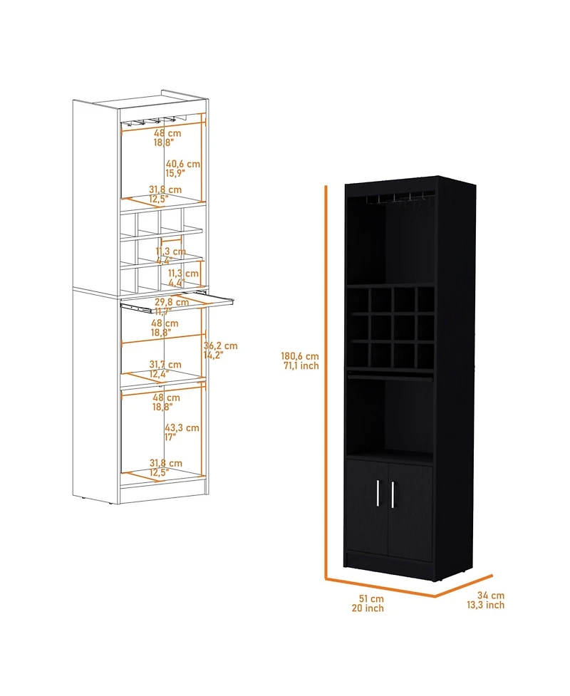 Flynama Multi-Storage Bar Cabinet with Rack, 71.1"H Compact Freestanding Home Bar